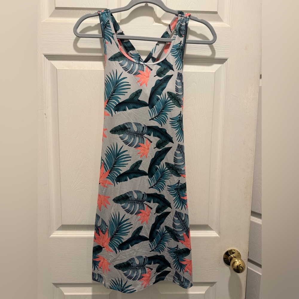 Kyodan Tropical Print Mini Dress‎ - Green and Coral